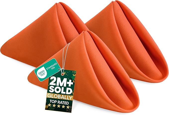 Utopia Home [12 Pack, Orange] Cloth Napkins 18x18 Inches, 100% Polyester | Hemmed Edges, Washable and Reusable Ideal for Parties, Weddings and Dinners by UTOPIAHOME