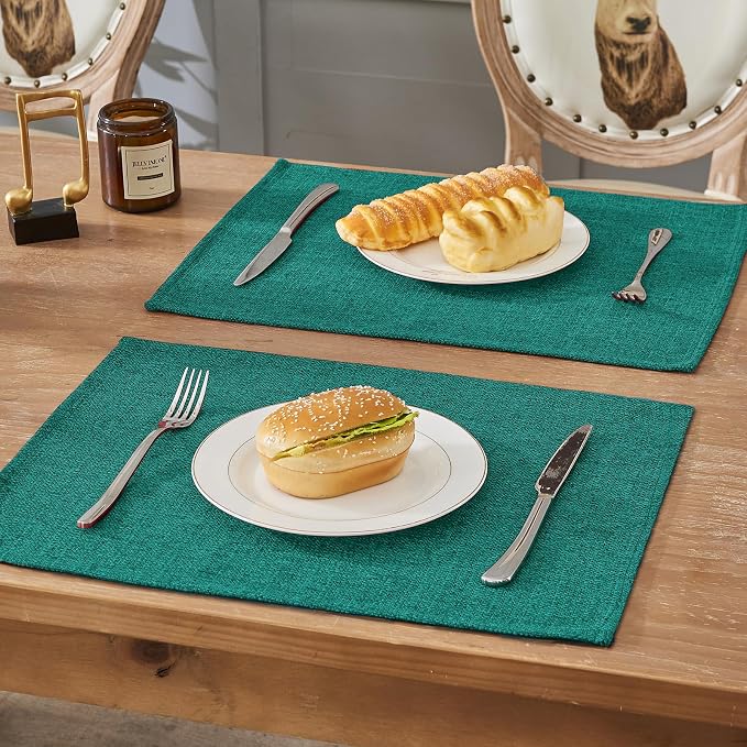 BALCONY & FALCON Rectangle Table Cloth Waterproof Teal 13.8"x 17.7" 6pcs | Placemats Set of 6 Faux Linen Cloth Place Mats Washable Wrinkle Resistant Table Placemats for Dining Kitchen Indoor & Outdoor - Image 6