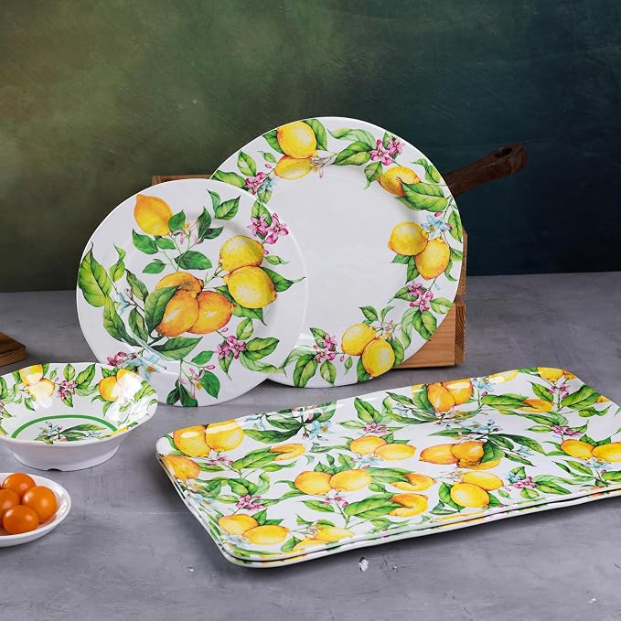 LEHAHA Melamine Lemon Large Rectangular Serving Tray/Platters Set of 2, 17.5" x 10", 2-Piece Melamine Platters Serving Set,Dishwasher Safe - Image 5