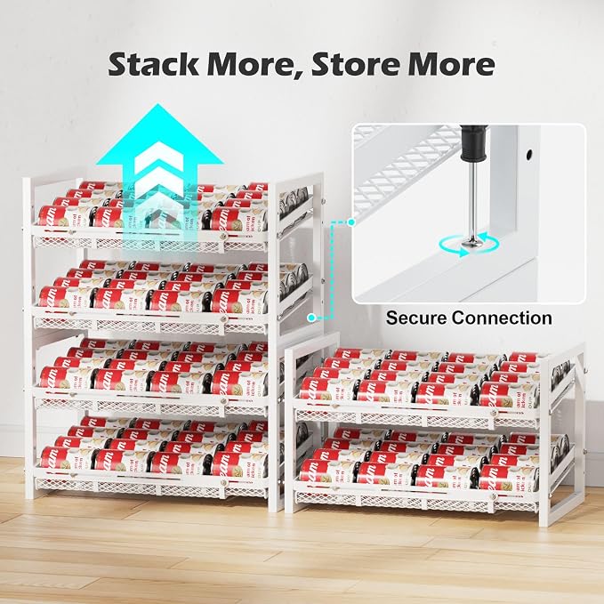 Pantry Can Organizer - Expandable Width, Holds 48 Cans, White | First-In First-Out Flow, Adjustable Width for Soda, Soup and Food Cans, For Pantry Shelf Storage and Easy Restocking - Image 7