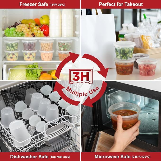 16 oz Food Storage Containers with Lids (240 Set/480 Piece) Small Deli Containers for Soup, Freezer Microwave Safe, BPA-Free Plastic, Stackable Snack Leakproof Leftover Organizers - Image 4