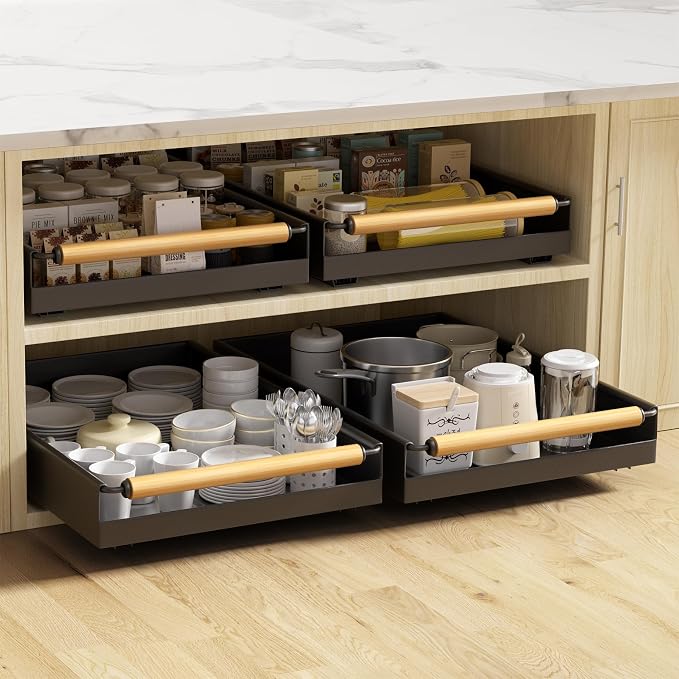 2 Pack 15.3'' Deep Expandable Slide Out Cabinet Shelf No-Drill Pull Out Drawer with Nano Film Adhesive, Heavy Duty Pull Out Tray for Kitchen, Pantry & Bathroom, Black - Image 8