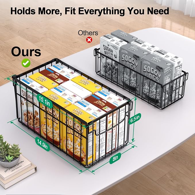 Freezer Organizer Bins, 6 Pack Big Baskets for 5/ 7 Cu.FT Deep Freezer | Stackable Chest Freezer Organizer Bins, Foldable Baskets with Handles, Black Storage Container Baskets for Sort Frozen Meats - Image 2