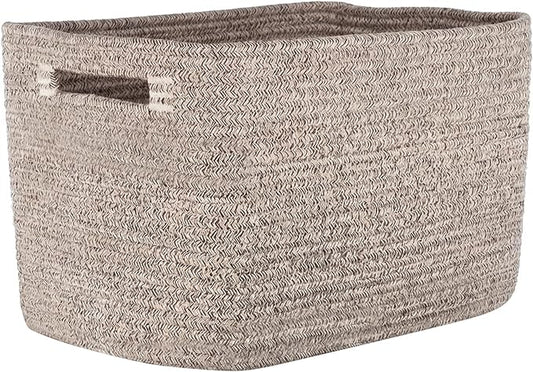 Storage Baskets for Organizing, 14 x 10 x 9” Closet Shelf Woven Baskets, Square Bins with Handles, Cotton Rope Basket for Clothes, Office, Room, Brown 1 Pack by Unknown