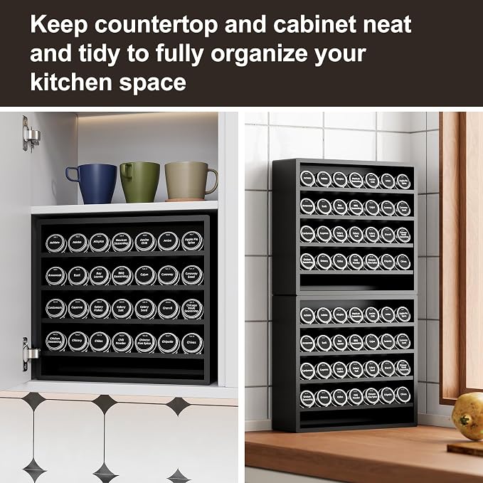 Orimade 4 Tier Spice Rack Organizer for Cabinet, Freestanding Bamboo Seasoning Rack for Countertop, Cupboard, Pantry, Kitchen, 13.18 x 4.13 x 12.2 inches(Spice Jars Not Included), Black - Image 2