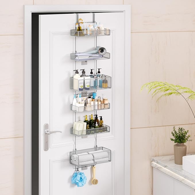 HapiRm Over Door Organizer Storage - Separable Door Organizer Hanging with 6 Metal Large Capacity Baskets for Bathroom Bedroom Kitchen Pantry Closet (Grey) - Image 2