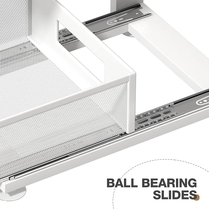 2 Pack Under Sink Organizer With Next-Gen Ball-Bearing Slides,2-Tier Pull Out Cabinet Storage,Height Adjustable Drawer Shelf for Bathroom,Kitchen,Laundry,Cabinet,Pantry(Patent Pending) - Image 3