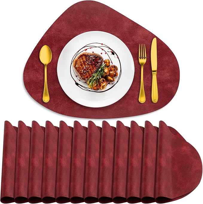 ADRIMER Placemats, Heat Resistant Round Placemats Set of 12 Washable 13 x 17 Inch, Waterproof Table Mats Wipeable for Kitchen, Dining Room Table Christmas Decor, Wine Red by Adrimersdreamistobeanindispensablecompanioninyourlife