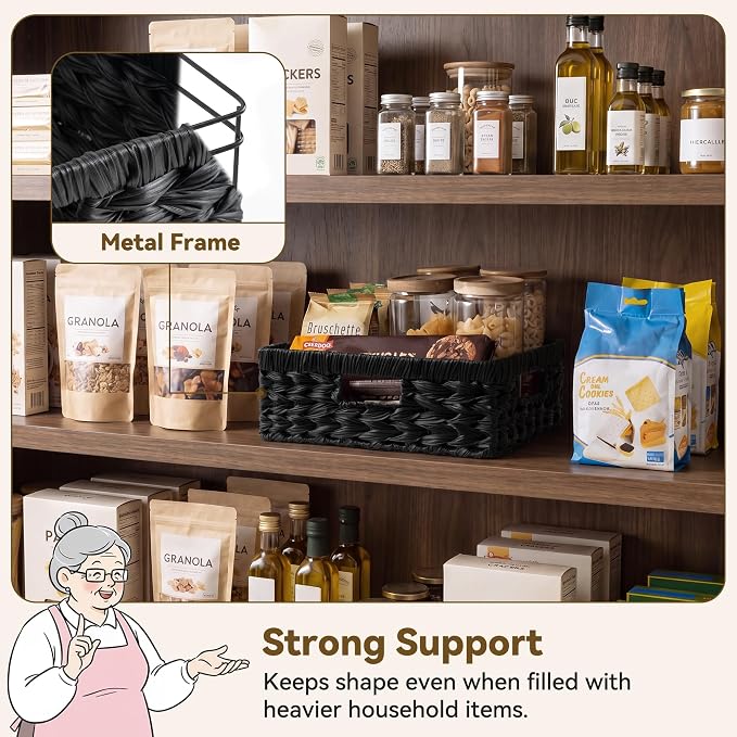GRANNY SAYS Wicker Baskets for Organizing, Waterproof Black Basket, 1-Pack | Handwoven Wicker Storage Basket for Shelves, Woven Baskets for Pantry Storage, Large Shallow Basket, Black Wicker Basket - Image 2