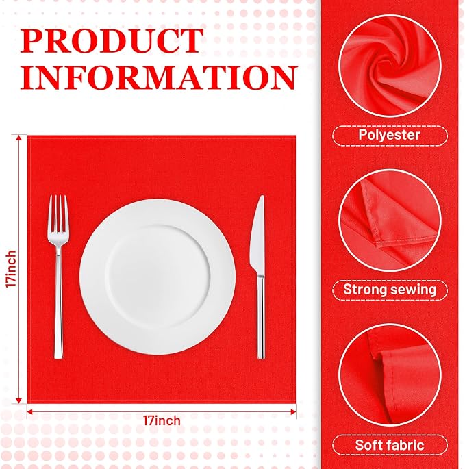 SuperO Set of 80 Cloth Napkins 17 x 17 Inch, Polyester Solid Washable Dinner Napkins with Hemmed Edges,Great for Restaurant, Wedding and Party(Red) - Image 3