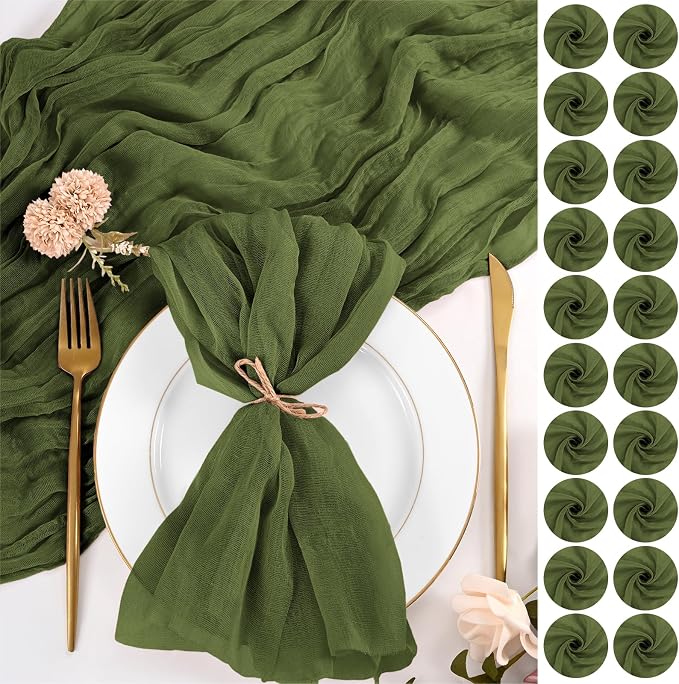 100 Pack Olive Green Napkins 20x20Inch Cheesecloth Napkins | Elegant Cloth Napkins for Table, Washable Rustic Boho Gauze Napkins, for Wedding Party Bridal Baby Shower Christmas Decor by Lumaycens