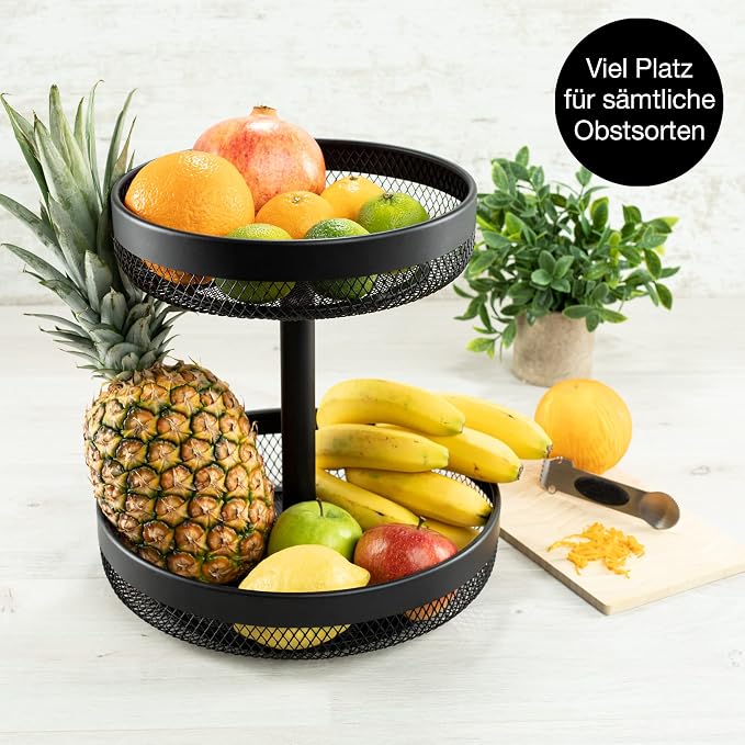 Tiered Black Metal Fruit Basket - Large Modern Fruit Bowl for Kitchen Counter - Multi-Tier Etagere for Fruit, Vegetables, Bread - Space-Saving Storage Tray 30.5/25 x 30cm - Image 8