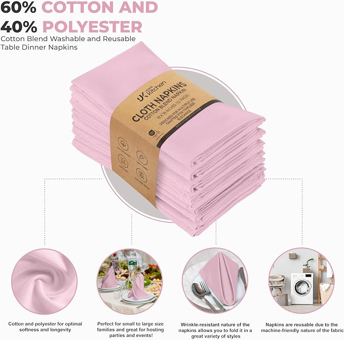 Utopia Kitchen Cotton Blend Pink Cloth Napkins [12 Pack, 18x18 Inch] | Absorbent Washable and Reusable for Dinner, Restaurant, Lunch, Wedding and Hotel - Image 4