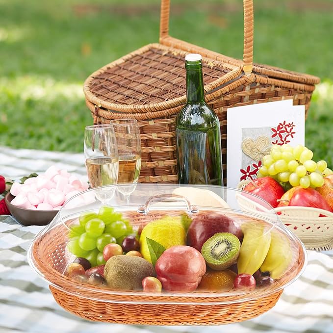 Rattan Bread Baskets, 2 Pack, Oval Woven Baskets with Acrylic Lids, 15.75 x 11.81 inches, Stainless Steel Tongs, Lace Doilies, for Bread, Fruit, Food Display - Image 5