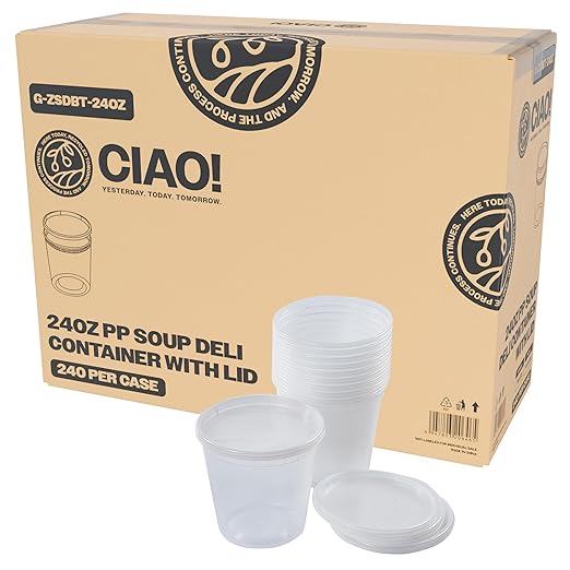 CIAO! 24OZ PP Injection Molded Soup-Deli Container with LLDPE Lid, Microwavable and BPA Free (240/240 combo pack) by Ciao