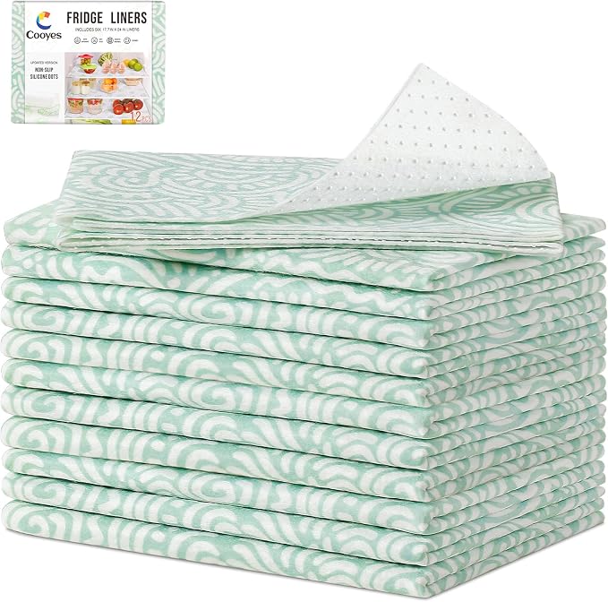Cooyes Non-Slip Refrigerator Liners for Shelves, 17.7" × 24", 12 Pack, Large Fridge Drawer & Shelf Liners for Kitchen Cabinets Non-Adhesive, Breathable Material, BPAfree, Keep Produce Fresh Longer by Cooyes