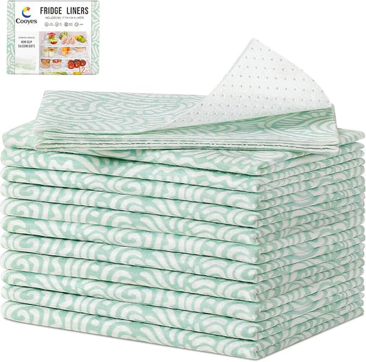 Cooyes Non-Slip Refrigerator Liners for Shelves, 17.7" × 24", 12 Pack, Large Fridge Drawer & Shelf Liners for Kitchen Cabinets Non-Adhesive, Breathable Material, BPAfree, Keep Produce Fresh Longer by Cooyes
