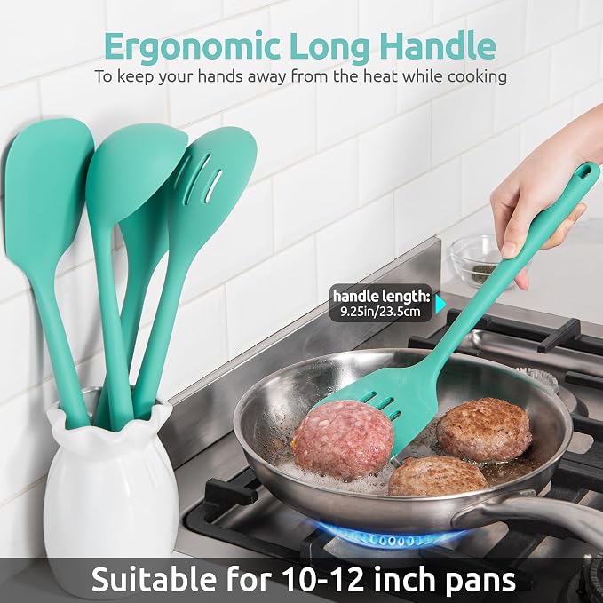 U-Taste Silicone Kitchen Cooking Utensil Set of 5, 13.6" Long, Aqua Sky | 600ºF Heat Resistant Food Grade Kitchen Tools&Gadgets, Extra Long Wide Spatula Turner Spoon Ladle for Serving Mixing Stirring - Image 7
