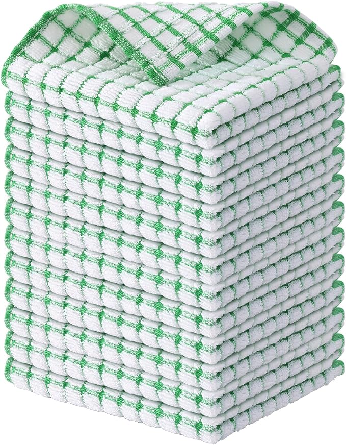 Kitinjoy Cotton 12 Pack Terry Kitchen Dish Cloths, Green | 12 x 12 Inches Super Soft and Absorbent Dish Rags, Quick Drying Dish towels for Washing Dishes by Kitinjoy
