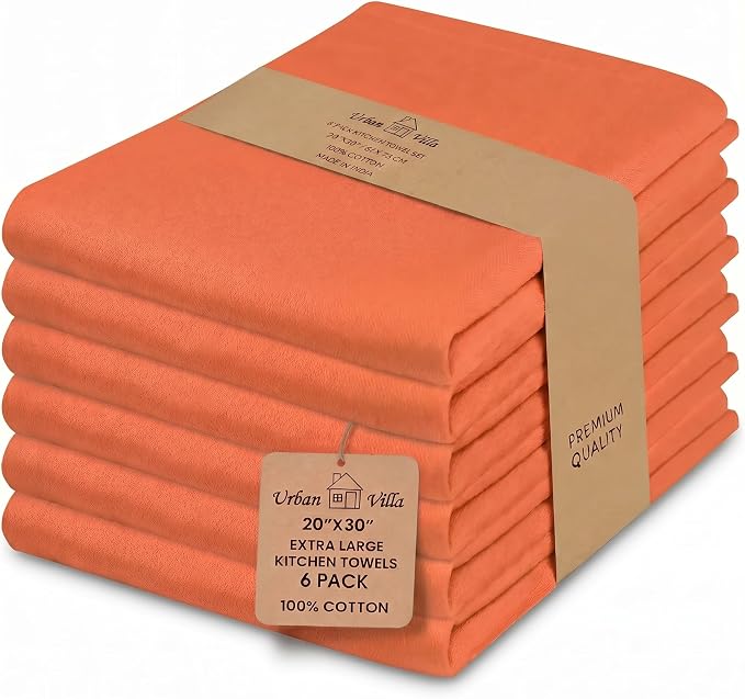 Urban Villa Kitchen Towels Cotton Dish Towels 20”x30” (Set of 6) Coral by CottonTrends