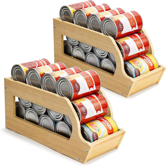 Bamboo Can Organizers and Storage for Pantry(2 Pack), Stackable | Soda Can Organizer Beverage Drink Holders, Canned Goods Organizer Can Dispenser for Pantry, Kitchen, Cabinet by Yumkfoi