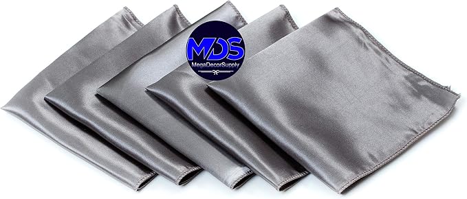 Set of 100 PCS Satin Napkin 12x12 Inch Square, Dinner Table Napkins for Wedding, Bulk Silky Sateen Cloth Napkins for Restaurant Banquet Graduation Birthday Party Decoration - Silver Gray - Image 2