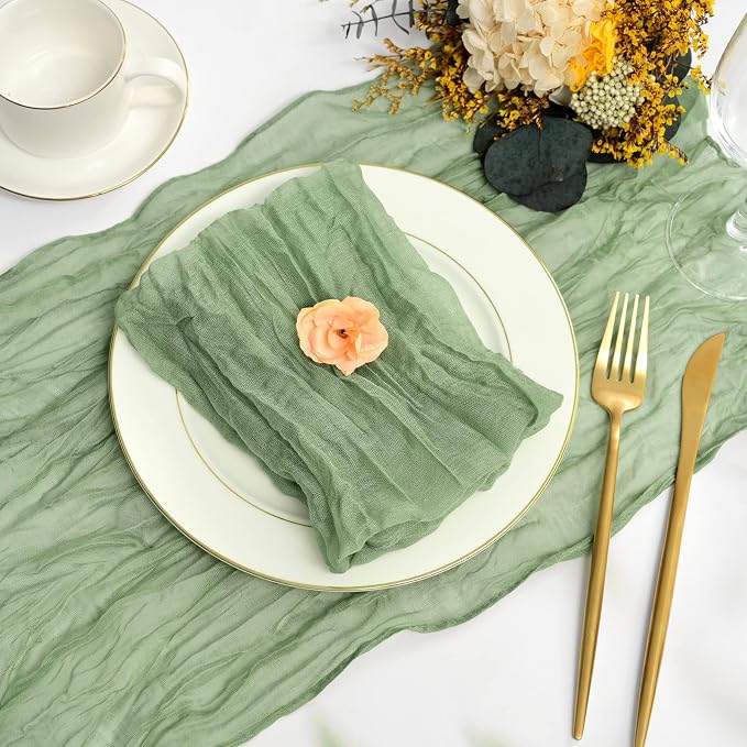 fani 100 Pack Gauze Cheesecloth Napkins, 20 x 20 in, Sage Green | Wrinkled Table Napkins, Soft Cotton, Rustic Decorative, Weddings, Party, Dinner Table, Everyday Use - Image 3