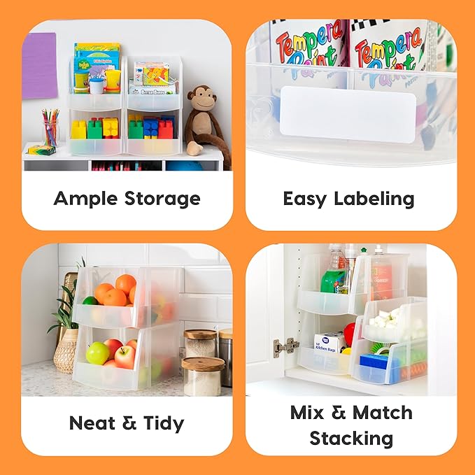 IRIS USA 4-Pack, X Large Plastic Stackable Storage Bin Organizer, Clear | Store snacks, cans, coffee pods, and household essentials with clear visibility and open access - Image 3