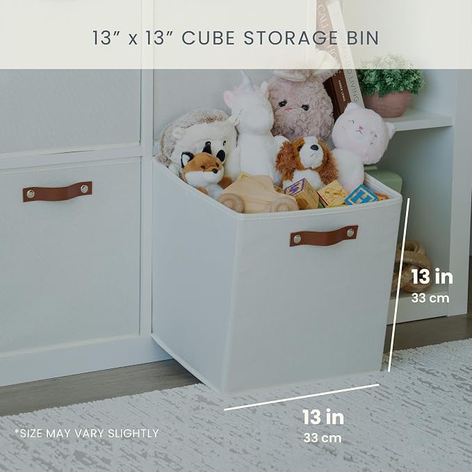 OrganiHaus 13x13 Cube Storage Bins, Set of 4 - Fabric Storage Cubes | Sturdy, holds its shape; odor-free; fits IKEA Kallax and Expedit; vegan leather handles - Image 2