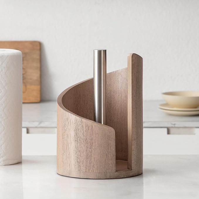 Anji Mountain Wooden Paper Towel Holder with Metal Holder, Holder Stand for Kitchen Roll Organizer & Kitchen Dining Table Home Décor, Countertop Fits Jumbo & Mega Rolls - Biscotti/Nickel, Classic by AnjiMountain