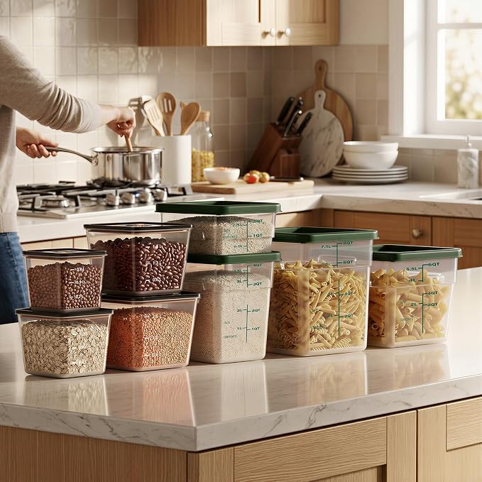 8 Pack Food Storage Containers with Lids；BPA-Free Cereal, Rice, Flour, Pasta & Snack Container, Stackable & Durable,Kitchen Pantry Organizer （0.95qt+1.5qt+2.2qt+3.2qt+4 * 2qt） - Image 8