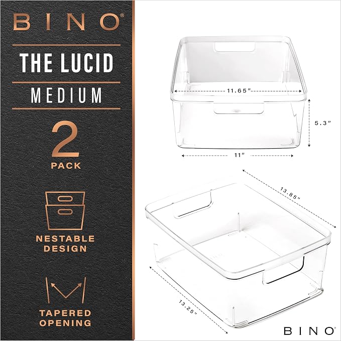 BINO | Plastic Storage Bins, Medium - 2 Pack | THE LUCID COLLECTION | Multi-Use Built-In Handles | BPA-Free | Clear Storage Containers | Fridge Organizer | Pantry & Home Organization - Image 2