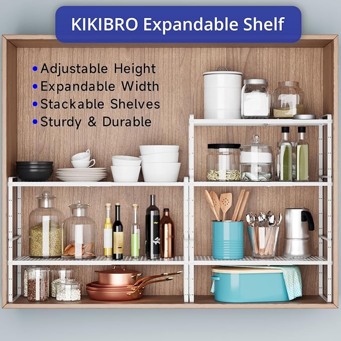 Expandable Kitchen Shelf Organizers, Kitchen Cabinet Organizer Stand Rack Organization for Countertop Cupborad Pantry, White 3 Pack - Image 6