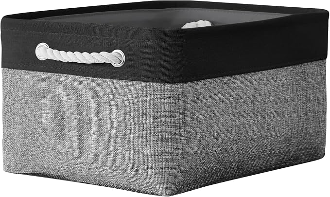 Storage Basket for Organizing- 16x12x8 inch 1 Pack Fabric Storage Cubes, Bins for Organization for Shelves Organizer Gift Laundry Cloth Toy (Grey & Black) by TheWarmHome