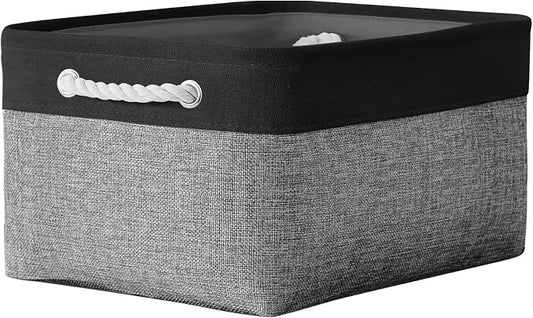 Storage Basket for Organizing- 16x12x8 inch 1 Pack Fabric Storage Cubes, Bins for Organization for Shelves Organizer Gift Laundry Cloth Toy (Grey & Black) by TheWarmHome