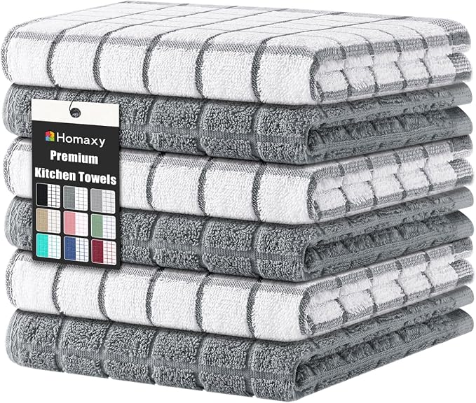 Homaxy Premium Cotton Kitchen Dish Cloths 12"x 12", 6 Pack, Grey | Natural Ring Spun 390 GSM Dish Rags, Super Absorbent Terry Dish Towels, Soft Dishcloths with Hanging Loop by Homaxy