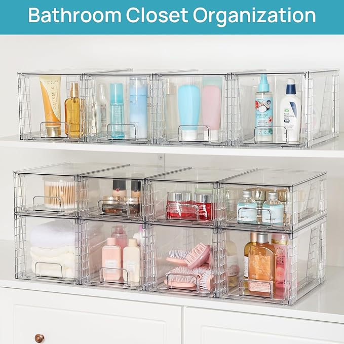 Vtopmart 4 Pack Large Stackable Storage Drawers, Clear | Easily Assemble Bathroom Closet Undersink Organizers and Storage Kitchen Cabinets,Pantry,Makeup,Medicine Organization - Image 5