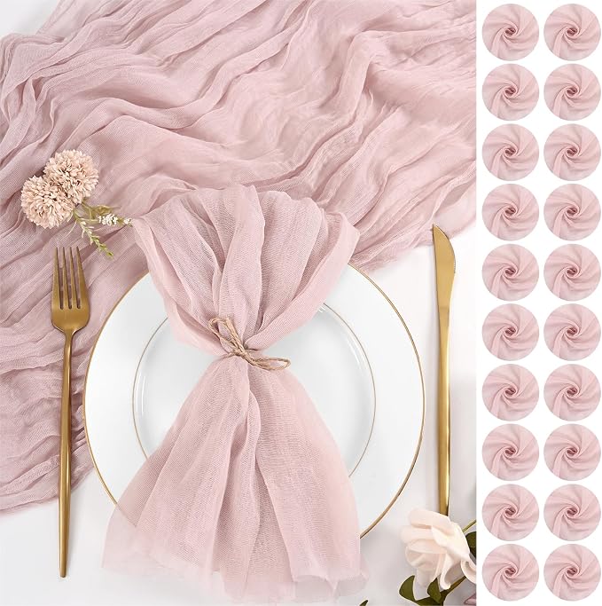 100 Pack Dusty Pink Cloth Napkins 20x20Inch Cheesecloth Napkins | Elegant Cloth Napkins for Table, Washable Rustic Boho Gauze Napkins, for Wedding Party Bridal Baby Shower Dinner Table Decor by Lumaycens