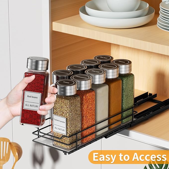 RCHYFEED Pull Out Spice Rack Organizer, 1 Tier,4.5" Wx10.5 Dx2.5 H | Heavy Duty Slide Out for Inside Cabinet & Pantry, Kitchen Cabinet Seasoning Organizer,Vertical Spice Racks Storage Spices - Image 3