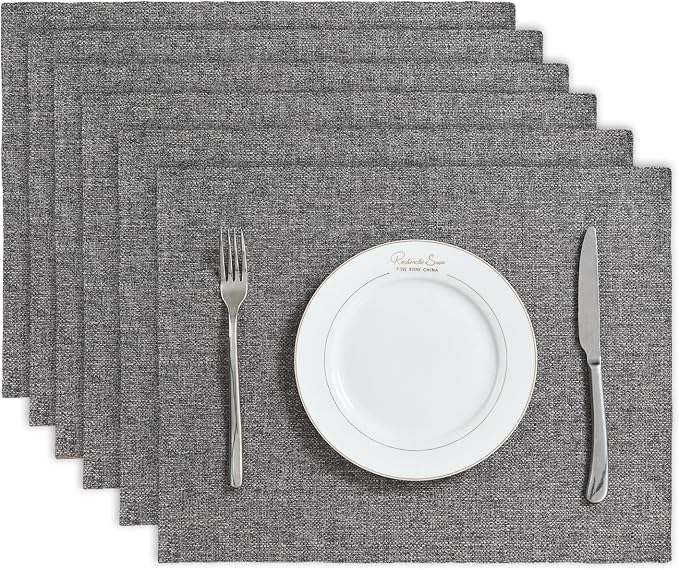 BALCONY & FALCON Rectangle Table Cloth Waterproof Gray 13.8"x 17.7" 6pcs | Placemats Set of 6 Faux Linen Cloth Place Mats Washable Wrinkle Resistant Table Placemats for Dining Kitchen Indoor & Outdoor by BALCONYFALCON