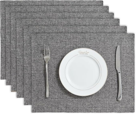 BALCONY & FALCON Rectangle Table Cloth Waterproof Gray 13.8"x 17.7" 6pcs | Placemats Set of 6 Faux Linen Cloth Place Mats Washable Wrinkle Resistant Table Placemats for Dining Kitchen Indoor & Outdoor by BALCONYFALCON