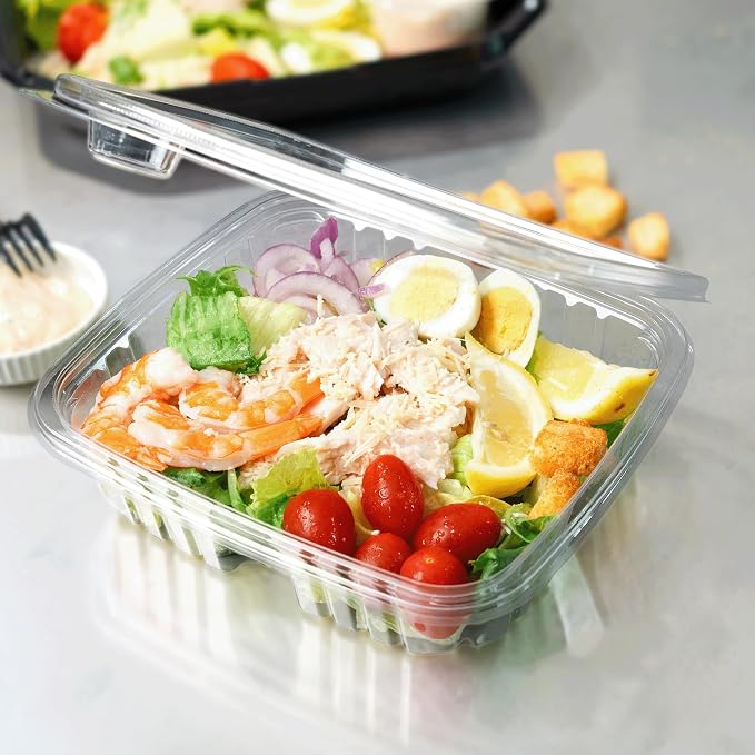 Karat 48oz PET Tamper Resistant Hinged Deli Container [150 ct] - Plastic Clamshell Food Containers, Easy Open Pull-Tab for Restaurants & Takeout - Image 2