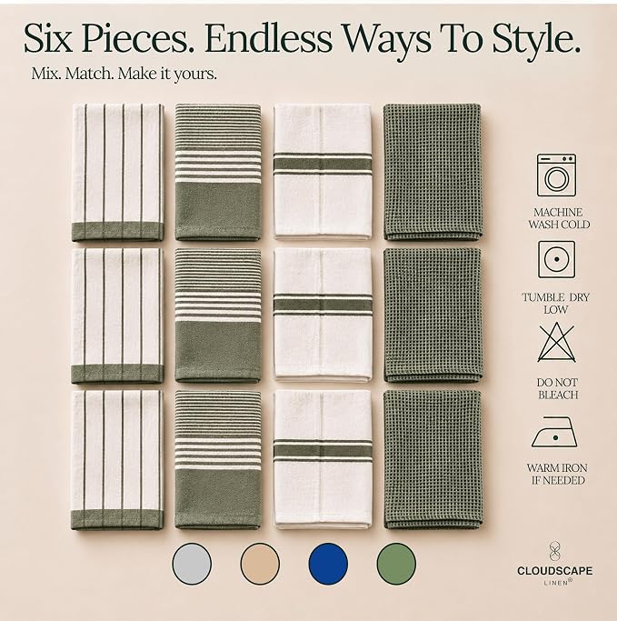 CSL Pack of 12 Kitchen Towels, Absorbent & Soft, Oversized, 18x28 - Green - Image 5