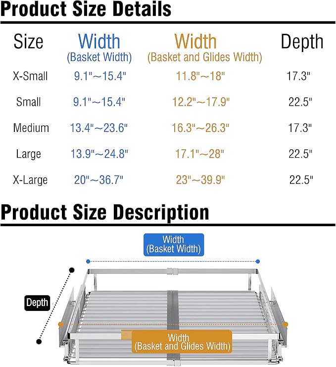 SUZLON 2Pack Expandable Pull Out Cabinet Organizer,12.2~17.9" W x 22.5" D Heavy Duty Slide Out Shelves Adjustable Height Cabinet Pull Out Shelves,Expandable Width Spice Rack Organizer for Kitchen - Image 3