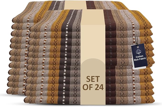 LFH Home Cotton Rich Cloth Salsa Napkin Set of 24 Washable Soft Durable Striped Table Napkins for Dining Wedding, Daily Use Reusable Eco-Friendly Napkins for Elegant Table Settings(18x18)-Rust by LFHHomePrivateLimited