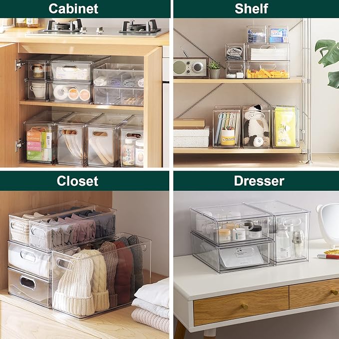 LALASTAR 2 Pack Fridge Organizer with Pull-out Drawer, Stackable Freezer Organizer Bin, Pantry Organization and Storage, BPA Free, 3.17QT - Image 6