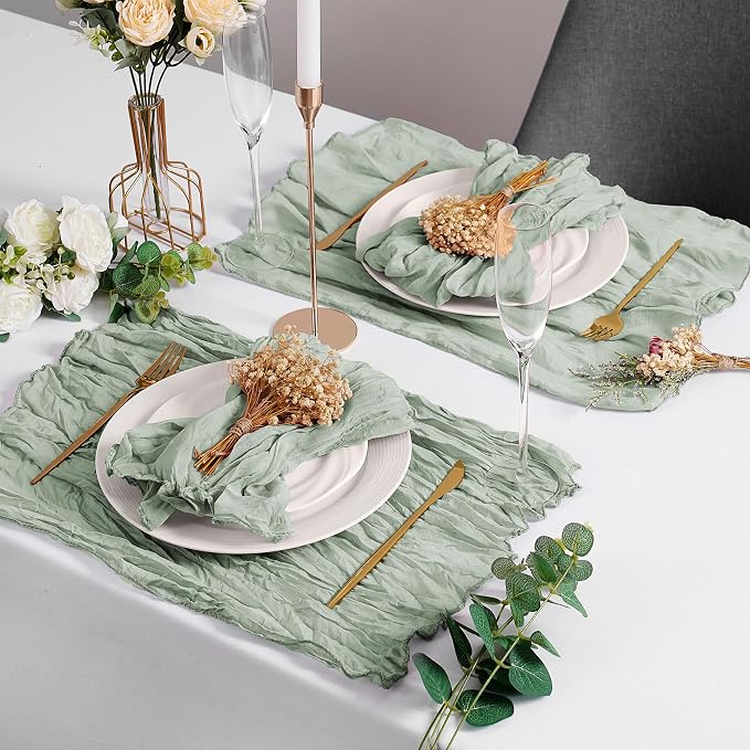 LZY 30 Pack Gauze Cheesecloth Napkins 20x20 Inch Dinner Cloth Napkins, Soft Boho Table Napkins Rustic Wrinkled Cheese Cloth Napkins Bulk for Wedding Party Baby Shower Event Decor (Sage Green) - Image 6