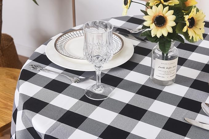 Cupuamon 2 Pack Waterproof Polyester Fabic Round Checkered Tablecloth，60 Outdoor Table Cloth，Oil Stain Prevention Table Cloth for Pinics and Parties（Black and White） - Image 4