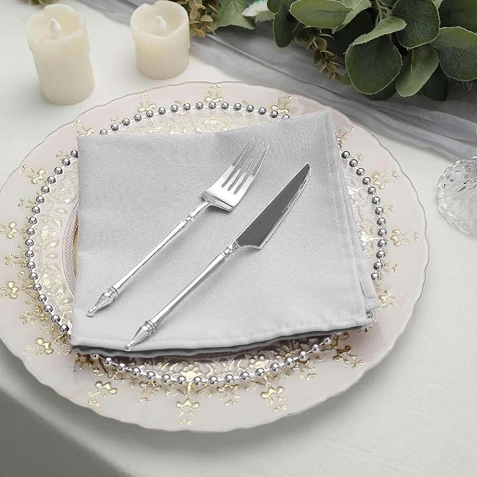 Efavormart Premium Cloth Napkins Set of 5, 17x17 Inch Silver Seamless Dinner Napkins, Washable Linen Table Napkin Cloth with Hemmed Edges for Weddings, Party and Banquet - Image 7