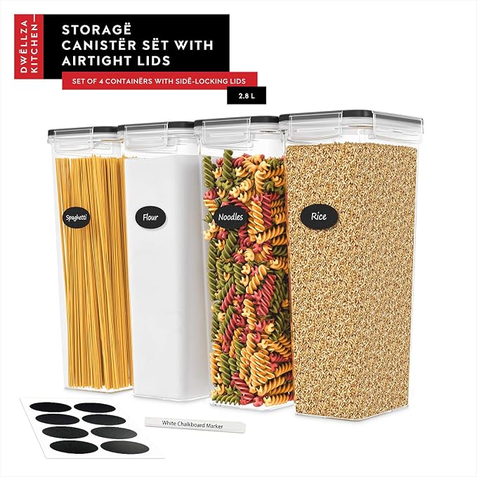 Airtight Food Storage Containers with Lids Set of 4-95 fl. oz Pasta storage Containers, BPA Free Plastic Spaghetti container - Air Tight Canisters for Kitchen Pantry Organization - Image 2